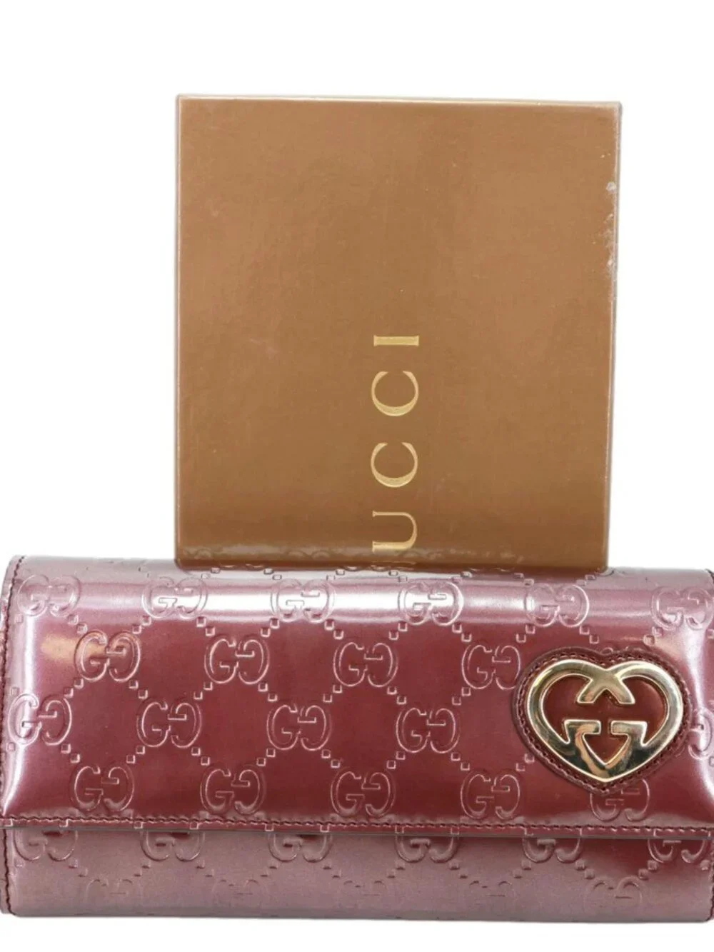 Gucci  Signature Lovely Heart GG Leather Continental Wallet Burgundy 245728 - Picture 3 of 8